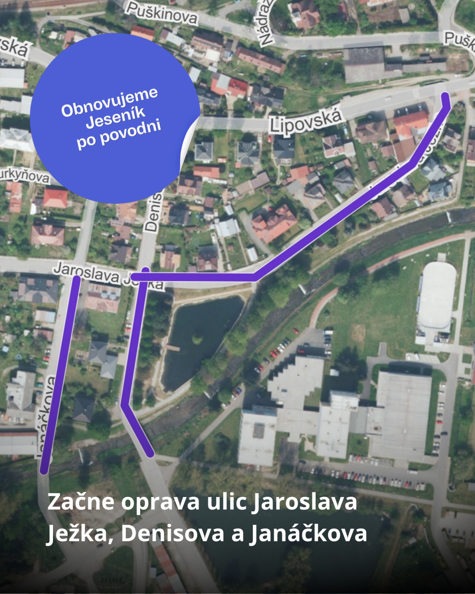 Obnovujeme Jeseník po povodni: Začnou práce v ulicích Jaroslava Ježka, Densiova a Janáčkova
